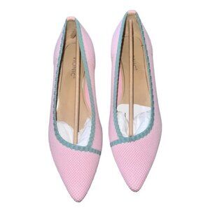 Pink and Green Ballet Flats with Perforated Design